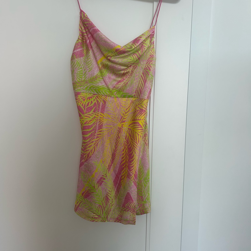 Retrofête Pink & Lime Tropical Slip Dress